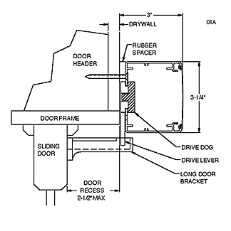 Long Door Bracket for the Flush Mount installation schematic instructions for the Syver-Tech Maitre D'oor Automatic Residential Sliding Door Operator