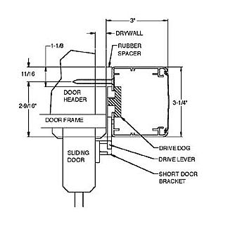 Short Door Bracket for the Flush Mount installation schematic instructions for Syver-Tech Maitre D'oor Automatic Residential Sliding Door Operator
